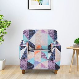 Cortina Blue & White Printed 1 Seater Sofa Cover-image-83