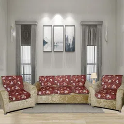 BELLA TRUE Rust Orange & White Printed 5 Seater Sofa Cover-26