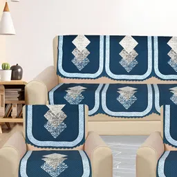 RRC Blue & White 10 PIeces Floral Printed 5 Seater Velvet Sofa Cover-image-19