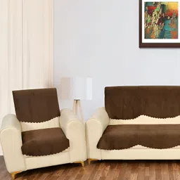 hargunz Coffee Brown 6 Pieces Velvet Sofa Cover-4
