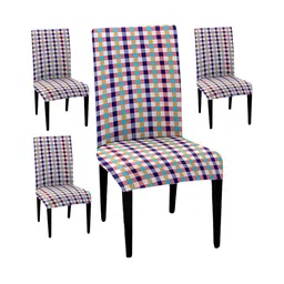 Lazi 4 Piece Red & White Printed Stretchable Chair Covers-1