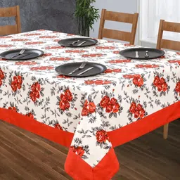 SHADES of LIFE Red Printed Pure Cotton 8-Seater Dining Table Cover-36