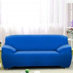 HOUSE OF QUIRK 3 Seater Blue Solid Sofa Cover-image-14