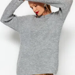 Trendyol Ribbed Round Neck Long Sleeve Acrylic Pullover Sweaters-95