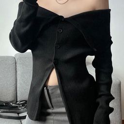 Stylecast X KPOP Black Self Design Striped Longline Front Open Sweater-16