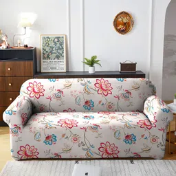 Cortina Cream Coloured Printed Stretchable Non-Slip Sofa Cover-13