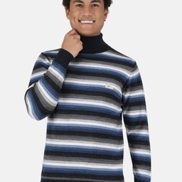 Monte Carlo Men Navy Blue & White Striped Pullover-image-22