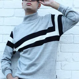 Campus Sutra Colourblocked Turtle Neck Woollen Pullover-image-64
