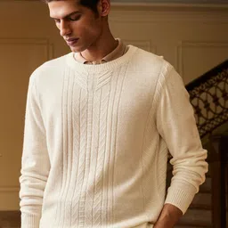Andamen Men Self Design Cable Knit Woollen Pullover Sweater-image-15