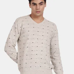 t-base Geometric Printed V-Neck Woollen Pullover Sweater-image-34