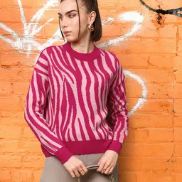 DressBerry Animal Pattern Acrylic Pullover-image-31