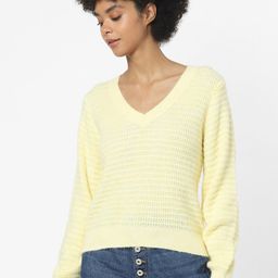 ONLY Women Yellow Self Design Acrylic Pullover-image-21