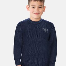 Gini and Jony Boys Navy Blue Woolen Pullover-image-50