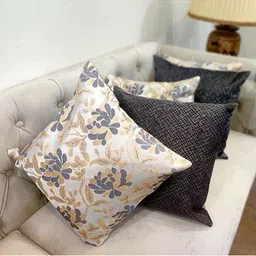Good Vibes Silver-Toned & Off White Set of 5 Floral Square Cushion Covers-22