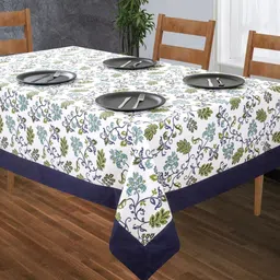 SHADES of LIFE Blue & White Printed 8- Seater Pure Cotton Table Cover-5