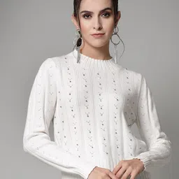 Mafadeny Open Knit Pullover Sweater With Embellished-10