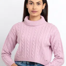 Status Quo Women Turtle Neck Cable Knit Pullover-image-88