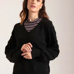 B Copenhagen Women Black Cable Knit Pullover-image-11