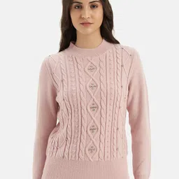Kazo Cable Knit Self Design Embellished Detailed Pullover-image-53