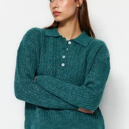 Trendyol Shirt Collar Self Design Cable Knit Pullover-42