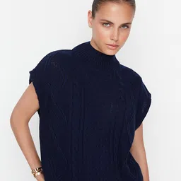 Trendyol Women Navy Blue Cable Knit Pullover-picture-45