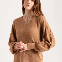 B Copenhagen Women Brown Cable Knit Pullover-image-61