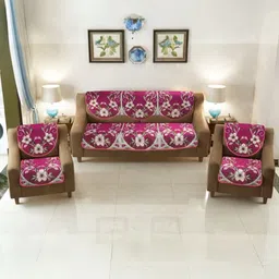 BIGGER FISH Pink Cotton Sofa Cover-image-91