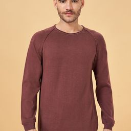 People Brown Round Neck Cotton Pullover-image-75
