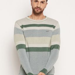 Duke Men Green & Grey Striped Pullover-image-37