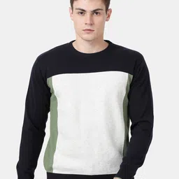 t-base Men's Bronze Green Melange Stylized Cotton Crewneck Sweater-image-91