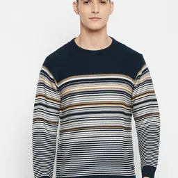 Duke Men Navy Blue & White Striped Pullover-image-89