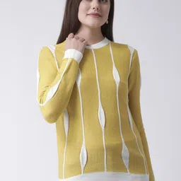 Club York Women Yellow & White Striped Acrylic Pullover-image-86