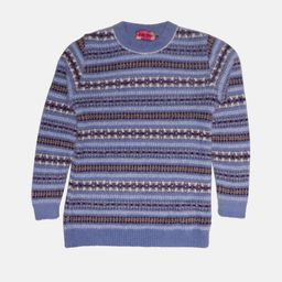 Little Kiki Girls Blue & Black Woolen Striped Pullover with Fuzzy Detail-image-58