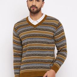 Duke Men Brown & Blue Striped Acrylic Pullover-image-78