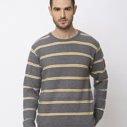 Status Quo Men Grey & Yellow Acrylic Striped Pullover-picture-13