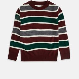 Pantaloons Junior Boys Maroon & Green Striped Round Neck Pullover-image-8