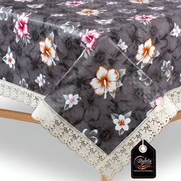 Stylista Grey & White Floral Printed Waterproof 6 Seater Table Cover-15