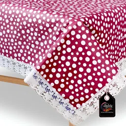 Stylista Pink & White Polka Dot Waterproof Square Shaped 6 Seater Table Cover-4