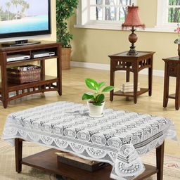 Kuber Industries White Printed 4-Seater Rectangular Table Cover-41