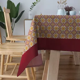 BLANC9 Maroon & White Geometric Printed Rectangular Table Cover-16
