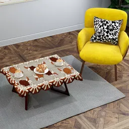 BIGGER FISH Brown & Beige Printed Rectangle Cotton 2-Seater Table Cover-12