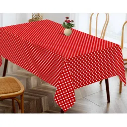 OASIS Red & White Polka Dot Printed Cotton Rectangular Shaped 4 Seater Table Cover-5