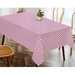 OASIS Red & White Geometric Printed Cotton Rectangular Shaped 4 Seater Table Cover-3