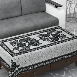 BIGGER FISH Black & White Floral Printed Cotton Rectangle 4-Seater Table Cover-37
