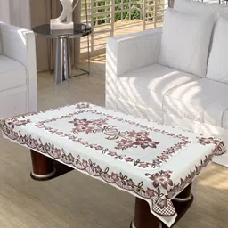 BIGGER FISH White Floral self Design Cotton 4 Seater Table Cover-53