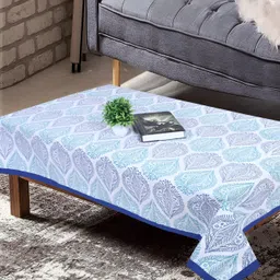 Texstylers Blue & White Geometric Printed Anti-Slip Cotton 4-Seater Table Cover-20