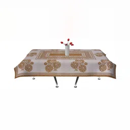 BIGGER FISH Brown Printed Cotton 6 Seater Table Cover-39