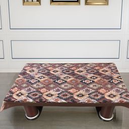 BIGGER FISH Brown & Pink Printed Rectangular Velvet 4-Seater Table Cover-3