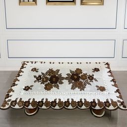 BIGGER FISH Brown & White Cotton 4-Seater Table Cover-25