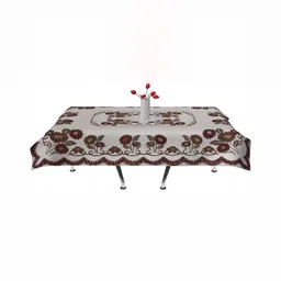 BIGGER FISH Brown Floral Printed Cotton 4 Seater Table Cover-15